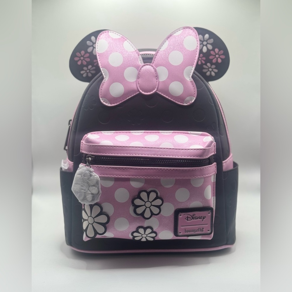 Loungefly Disney Pink and Black Polka Dot Minnie Mouse Bow Mini Backpack